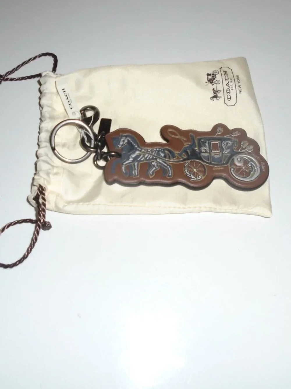 NEW COACH TATTOO CHELSEA LEATHER HORSE & CARRIAGE BAG CHARM KEYCHAIN RING 76959